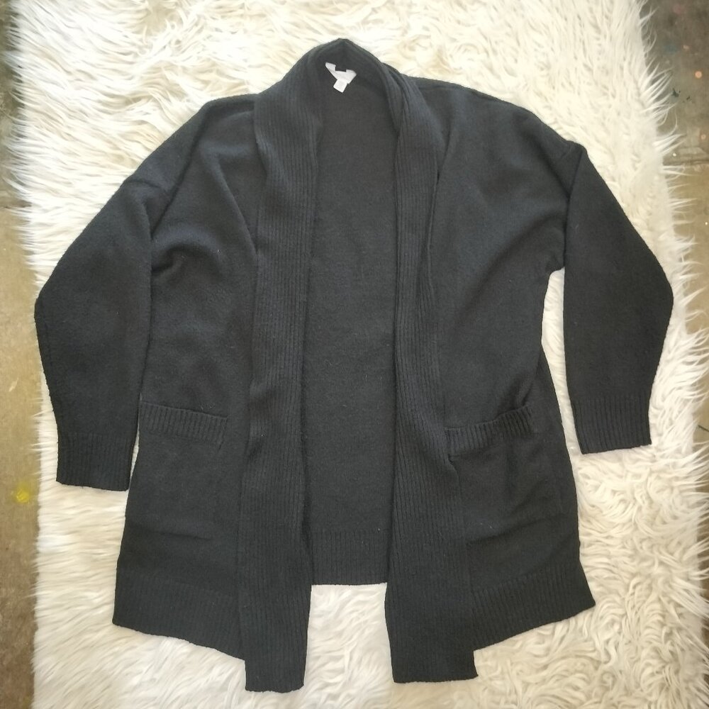 Time & Tru Black Chunky Long Open Front Sweater